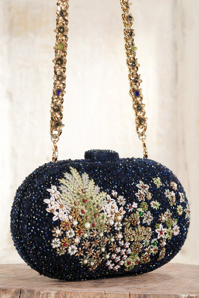 Tarun Tahiliani Accessories Embroidered Clutch Vintage Blue indian designer wear online shopping melange singapore 