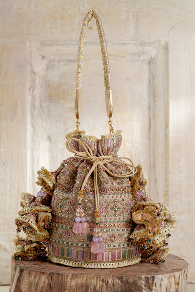 Tarun Tahiliani Accessories Embroidered Potli Gold Multi indian designer wear online shopping melange singapore 