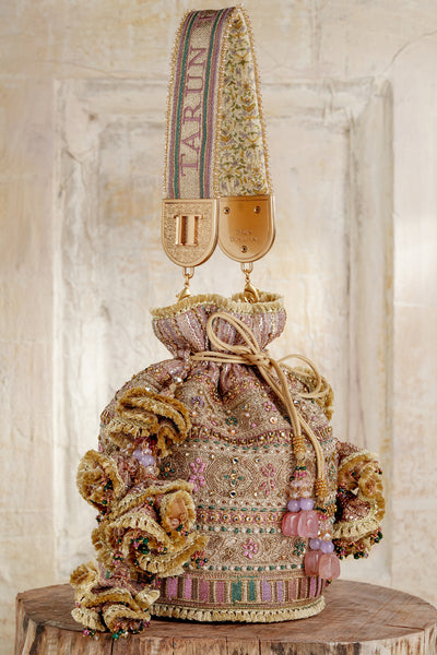 Tarun Tahiliani Accessories Embroidered Potli Gold Multi indian designer wear online shopping melange singapore 