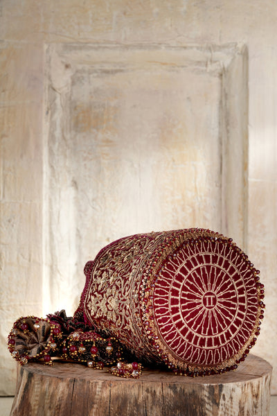 Tarun Tahiliani Accessories Embroidered Potli Maroon indian designer wear online shopping melange singapore 