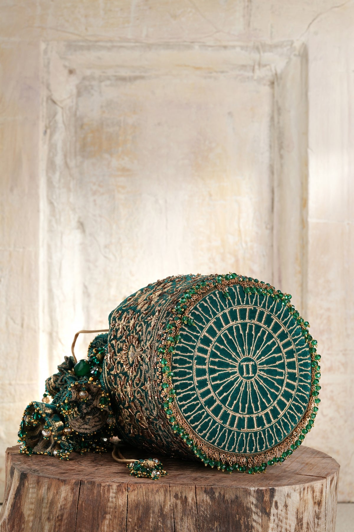 Tarun Tahiliani Accessories Embroidered Potli Moss Green indian designer wear online shopping melange singapore 
