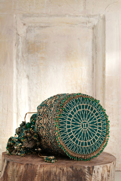 Tarun Tahiliani Accessories Embroidered Potli Moss Green indian designer wear online shopping melange singapore 
