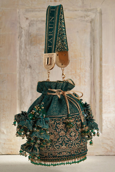 Tarun Tahiliani Accessories Embroidered Potli Moss Green indian designer wear online shopping melange singapore 
