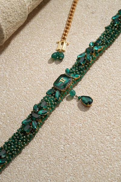 Tarun Tahiliani Accessories Jewelled Belt Emerald indian designer wear online shopping melange singapore 