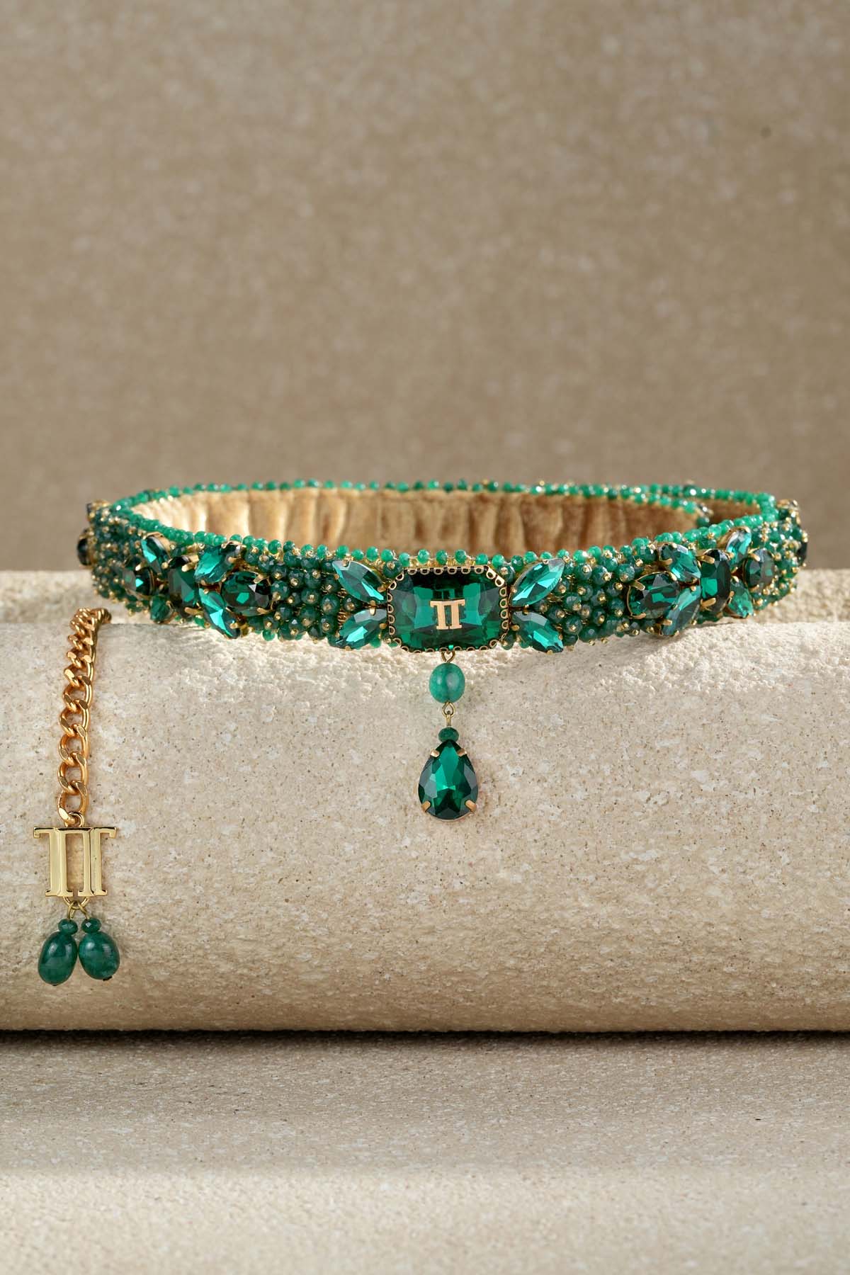 Tarun Tahiliani Accessories Jewelled Belt Emerald indian designer wear online shopping melange singapore 