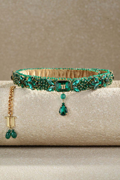 Tarun Tahiliani Accessories Jewelled Belt Emerald indian designer wear online shopping melange singapore 