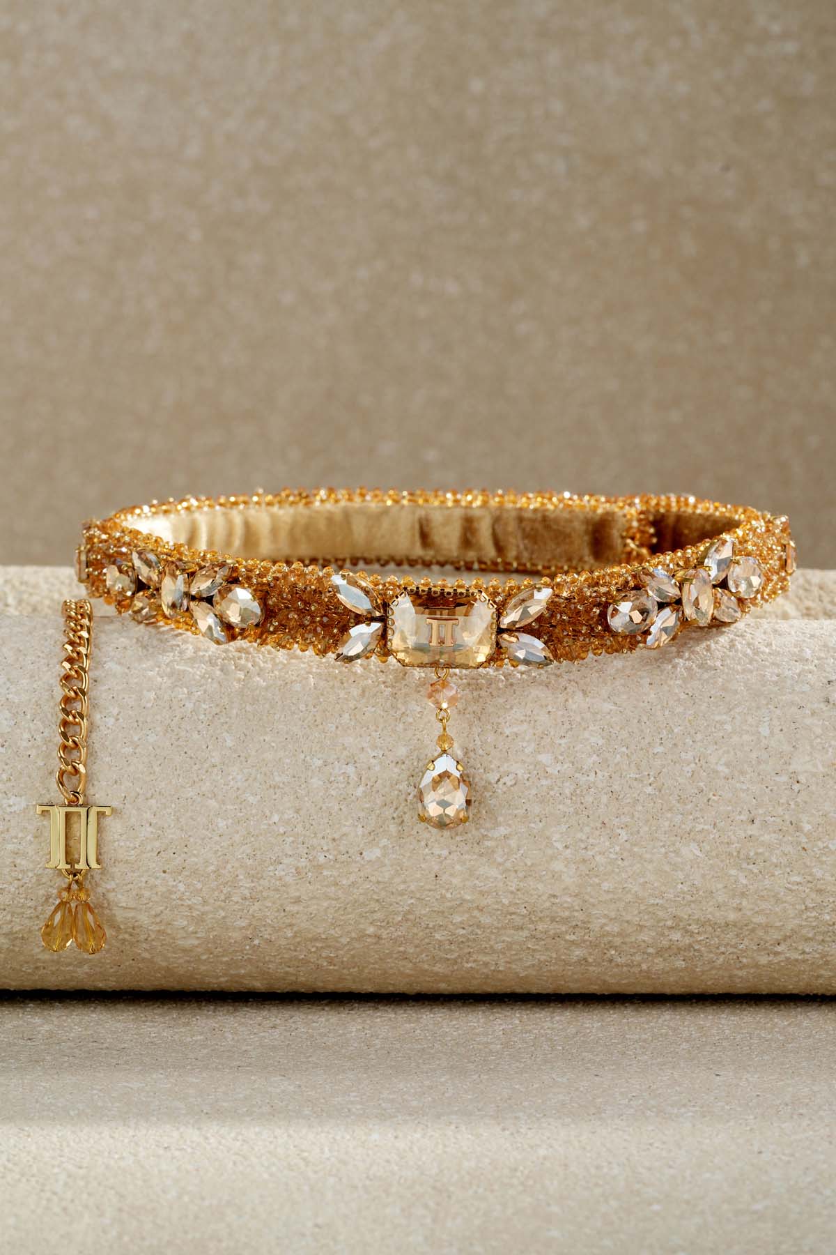 Tarun Tahiliani Accessories Jewelled Belt Gold indian designer wear online shopping melange singapore