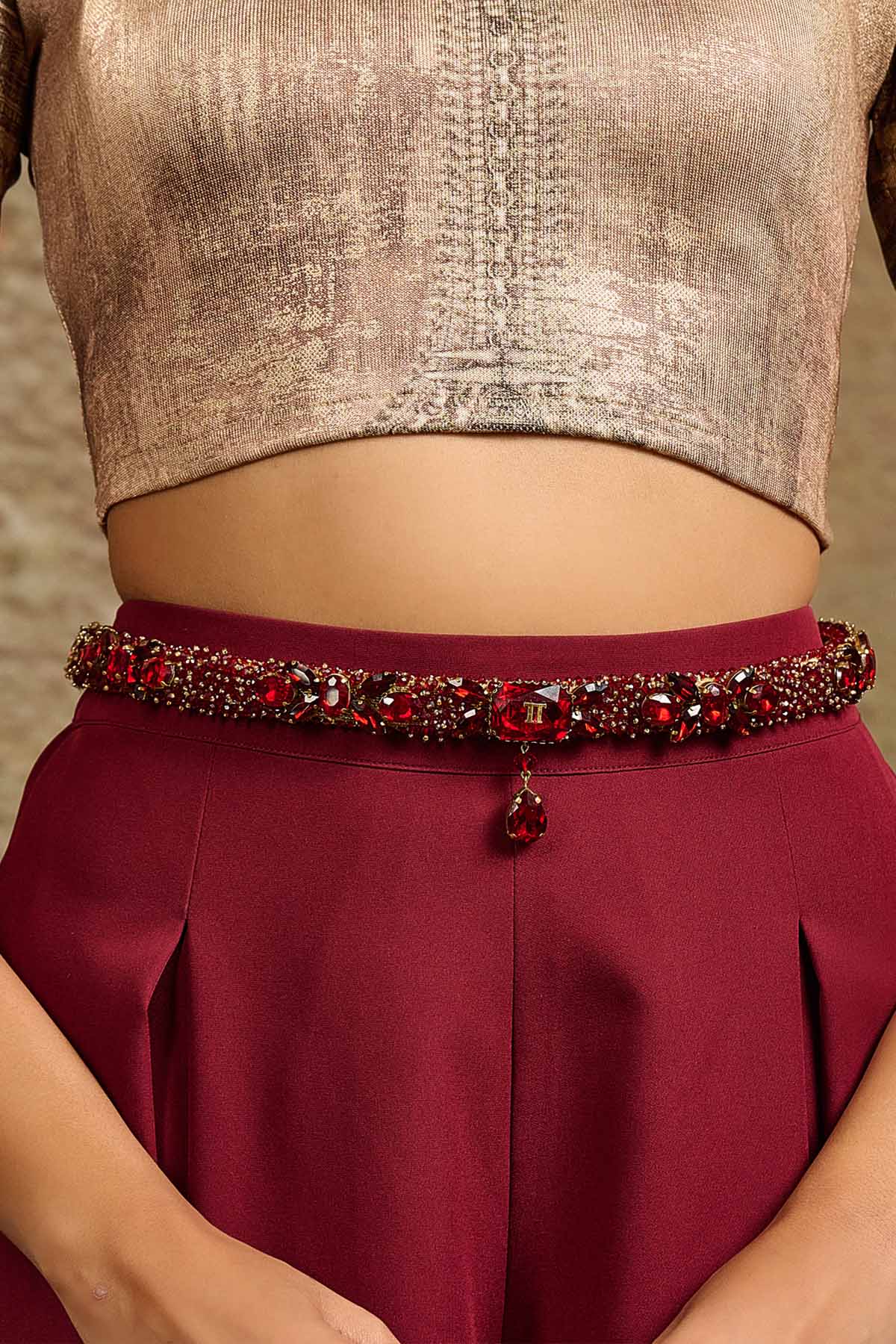 Tarun Tahiliani Accessories Jewelled Belt Ruby indian designer wear online shopping melange singapore 
