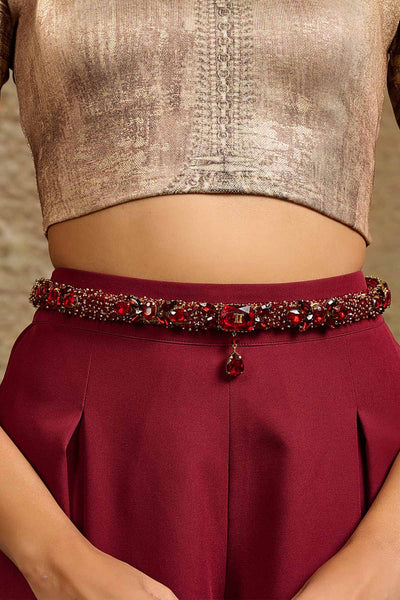 Tarun Tahiliani Accessories Jewelled Belt Ruby indian designer wear online shopping melange singapore 
