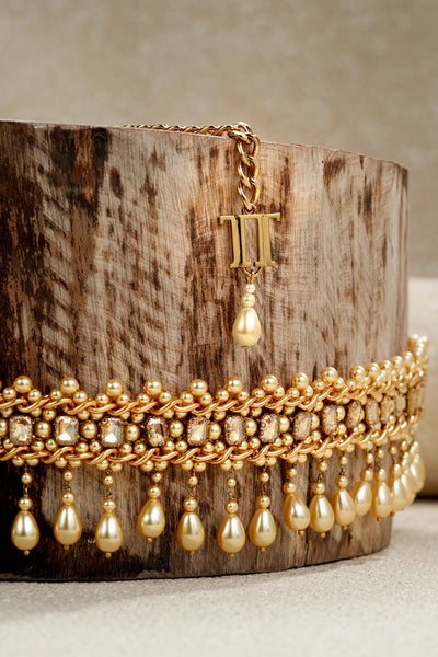 Tarun Tahiliani Accessories Jewelled Chain Belt Gold indian designer wear online shopping melange singapore