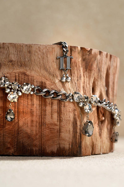 Tarun Tahiliani Accessories Jewelled Chain Belt Gunmetal indian designer wear online shopping melange singapore 