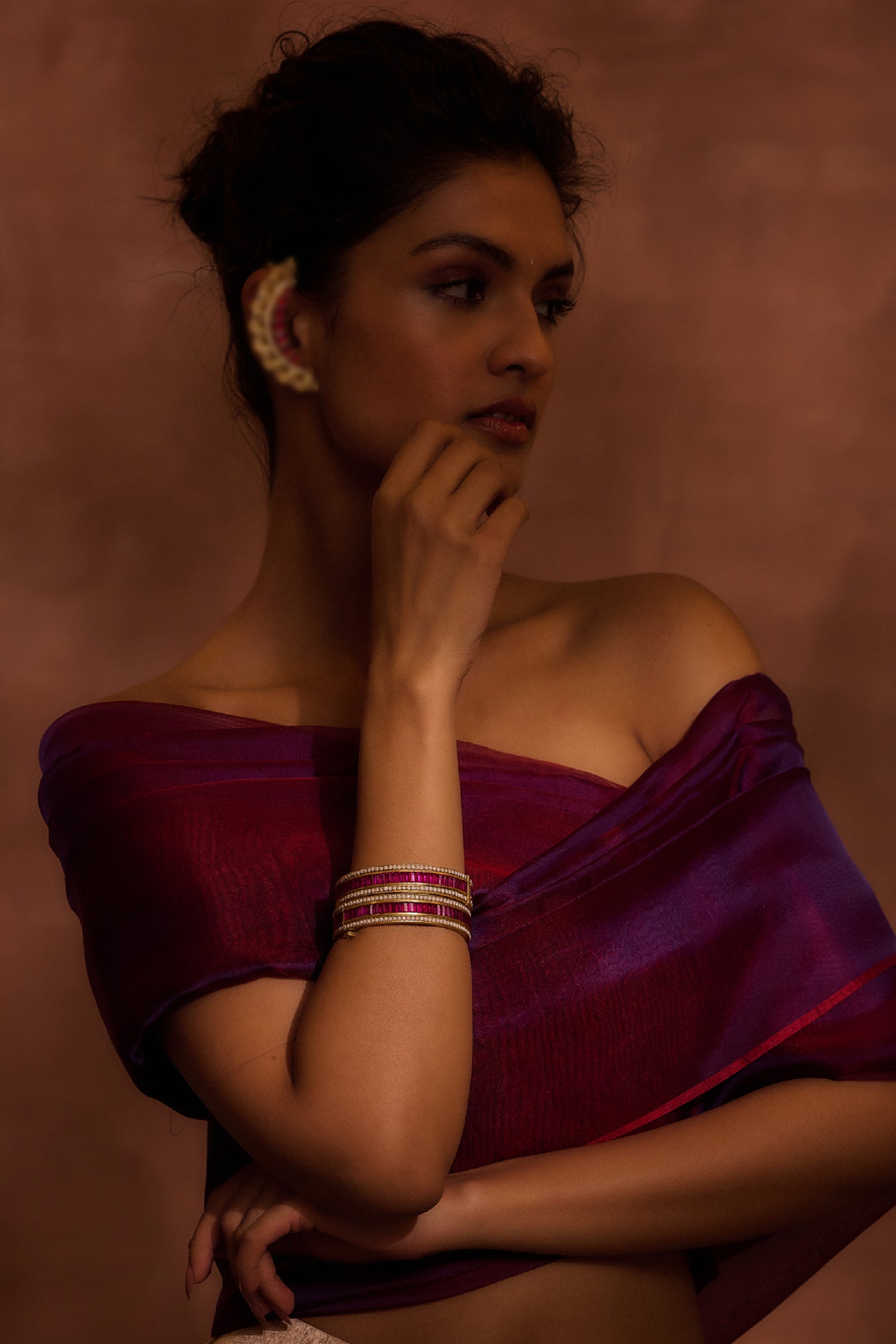 Tarun Tahiliani Accessories Silver Bangle Ruby indian designer wear online shopping melange singapore