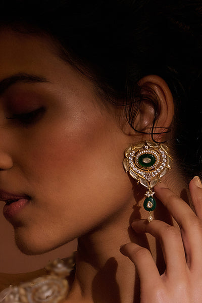 Tarun Tahiliani Jewellery Silver Earring Emerald indian designer wear online shopping melange singapore