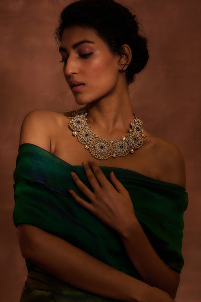 Tarun Tahiliani Jewellery Silver Necklace Emerald indian designer wear online shopping melange singapore