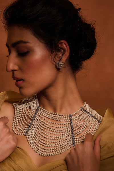 Tarun Tahiliani Jewellery Silver Necklace Ivory Black indian designer wear online shopping melange singapore