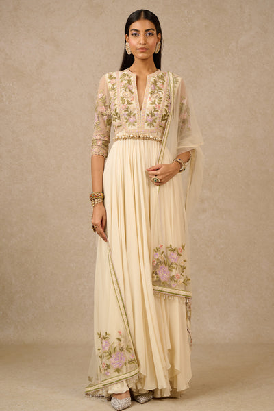 Tarun Tahiliani Anarkali Churidar Dupatta Ivory Indian designer wear online shopping melange singapore
