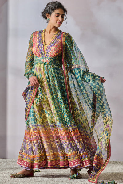 Tarun Tahiliani Anarkali Dupatta Churidar Peacock indian designer wear online shopping melange singapore