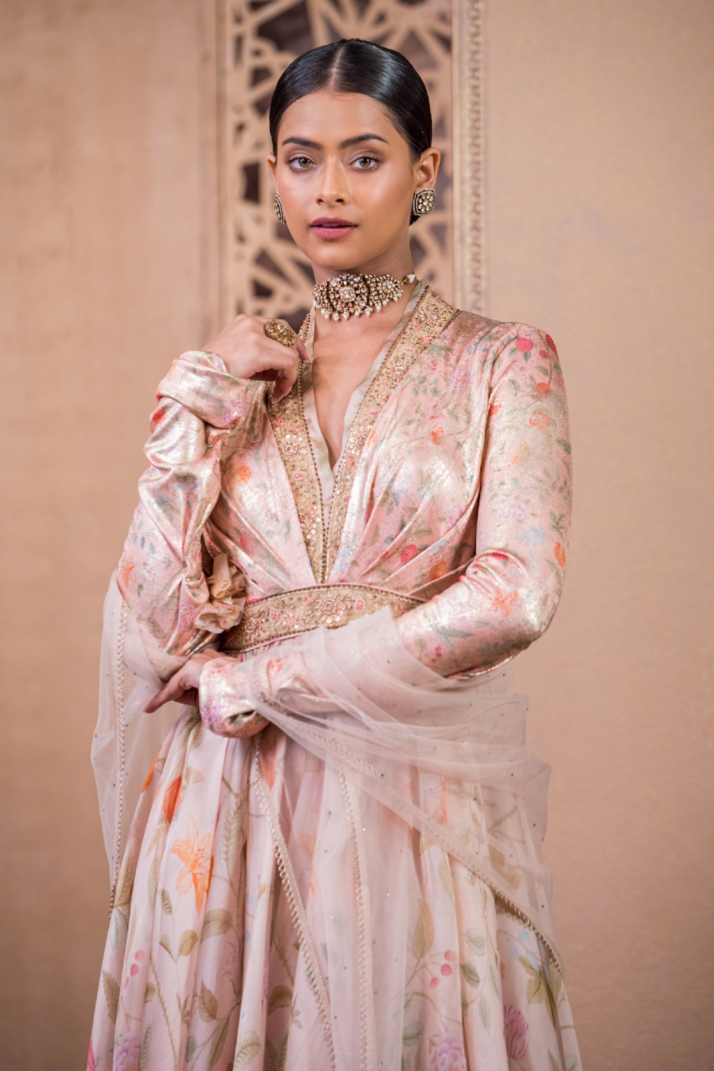 Tarun Tahiliani Anarkali With Churidar And Scarf indian designer wear online shopping melange singapore