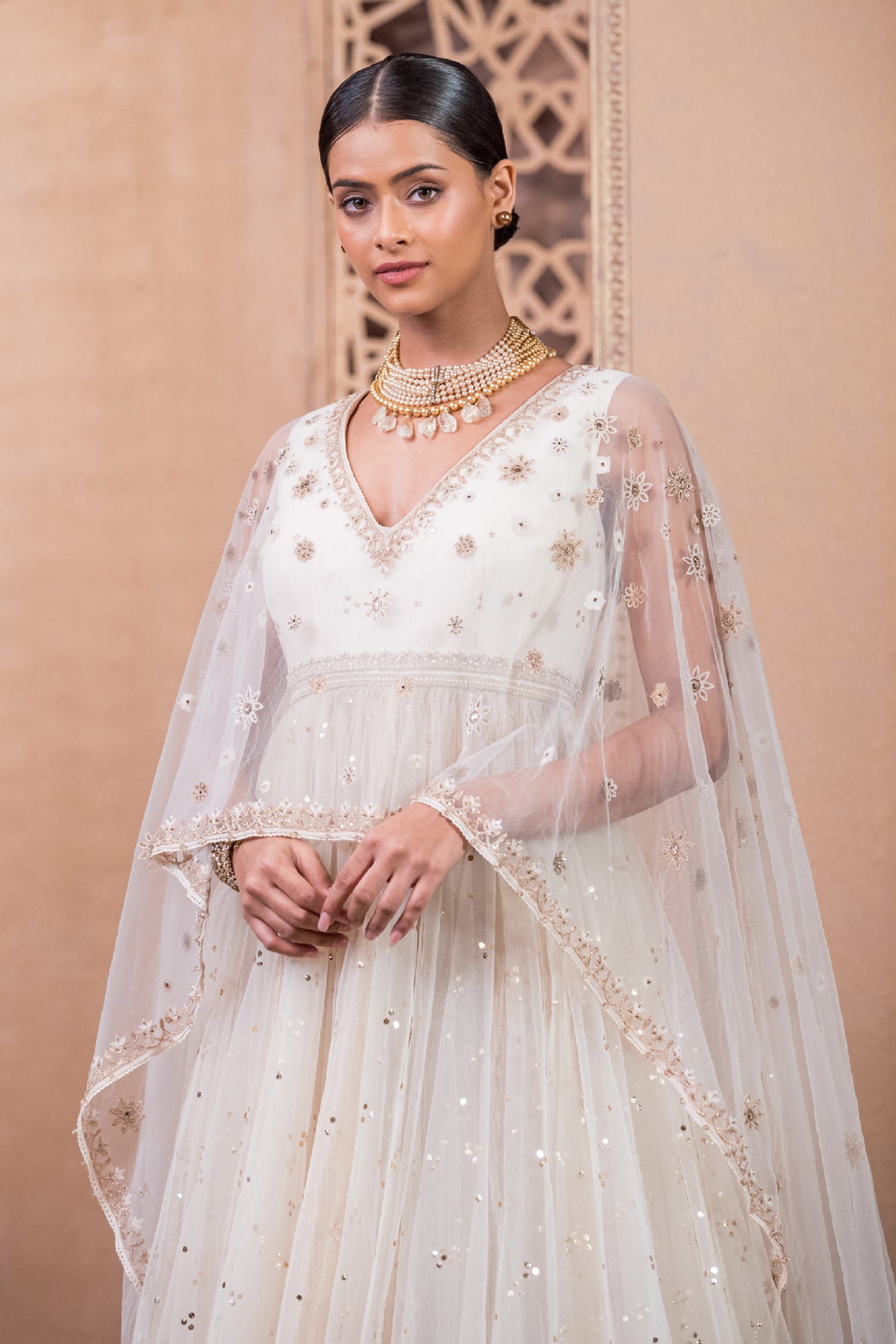 Tarun Tahiliani Anarkali And Churidar Ivory Gold indian designer wear online shopping melange singapore