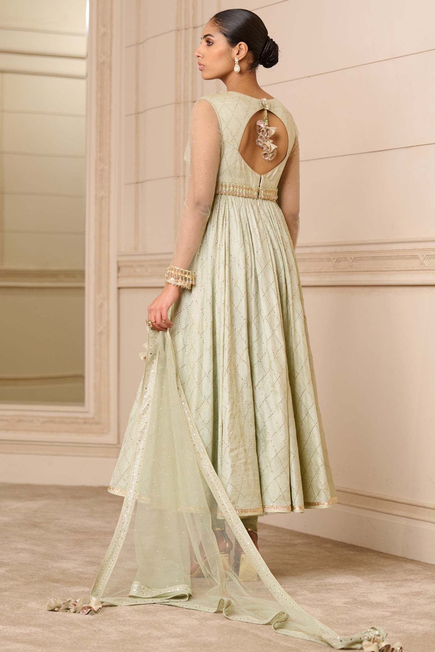 Tarun Tahiliani Anarkali With Churidar And Scarf indian designer wear online shopping melange singapore