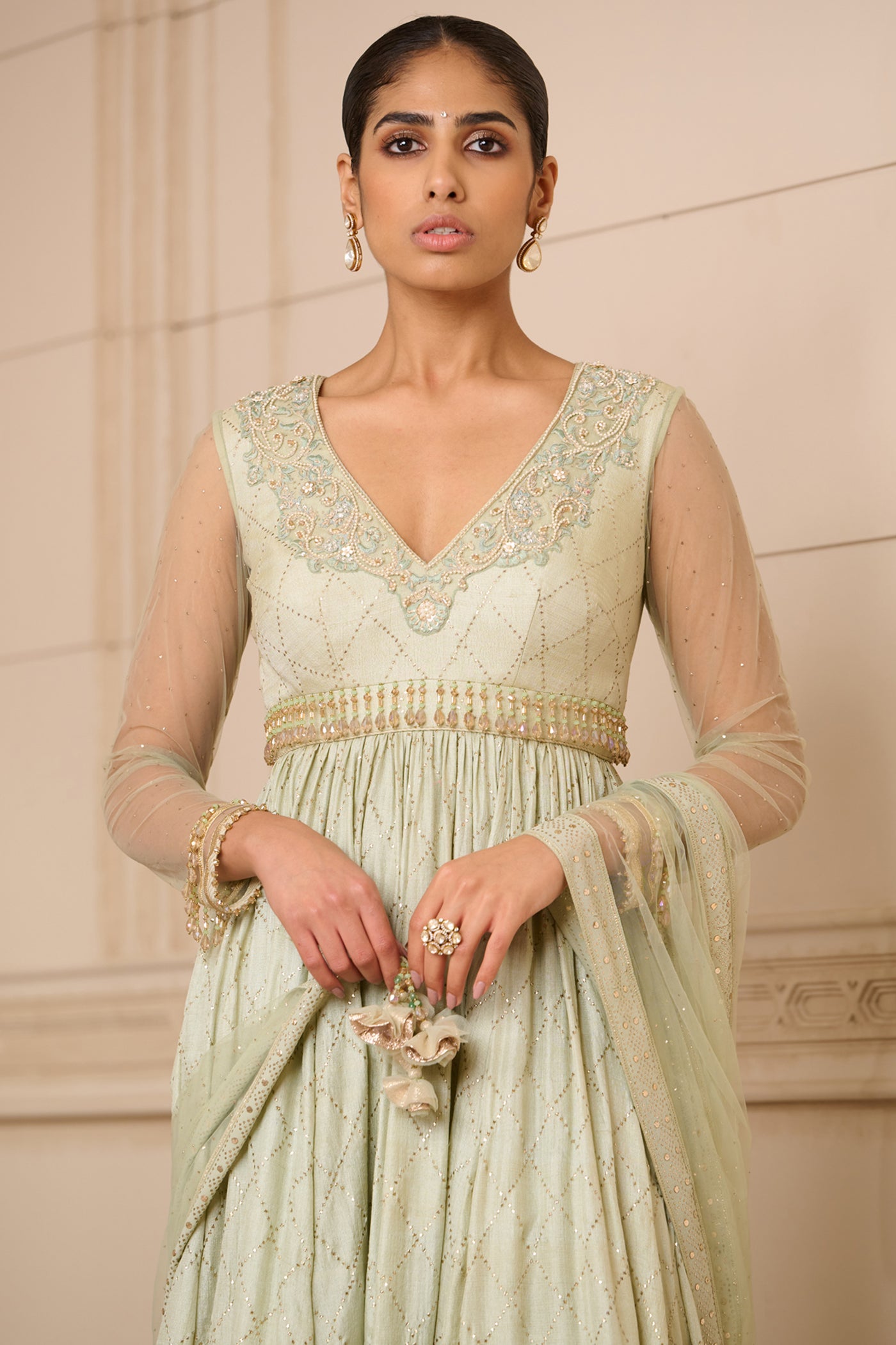 Tarun Tahiliani Anarkali With Churidar And Scarf indian designer wear online shopping melange singapore