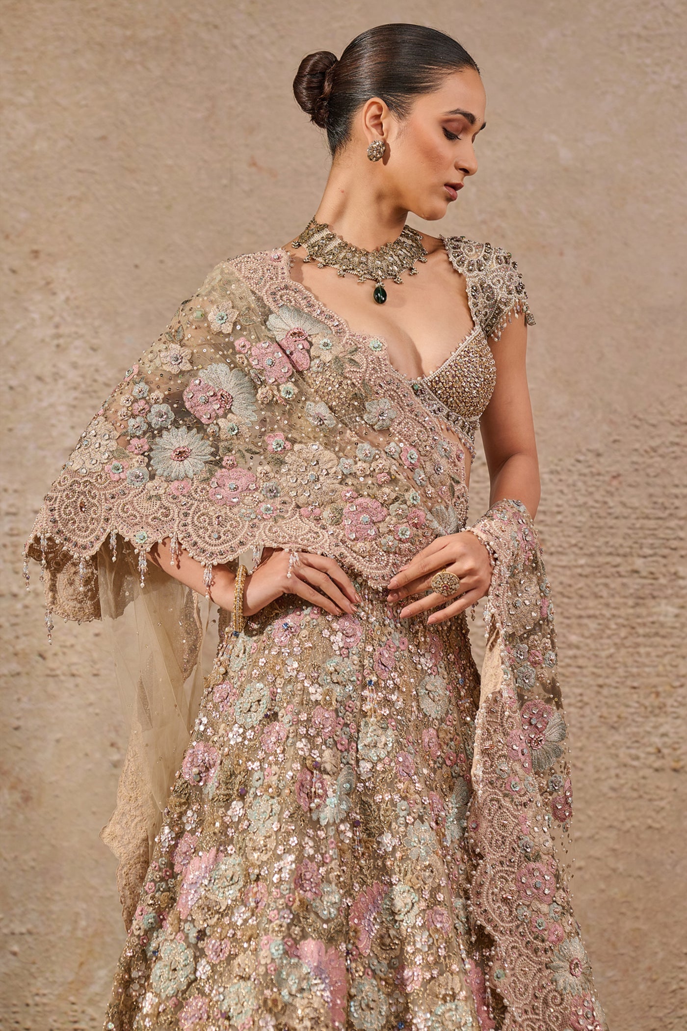 Tarun Tahiliani Bloom Embroidered Lehenga Multi indian designer wear online shopping melange singapore
