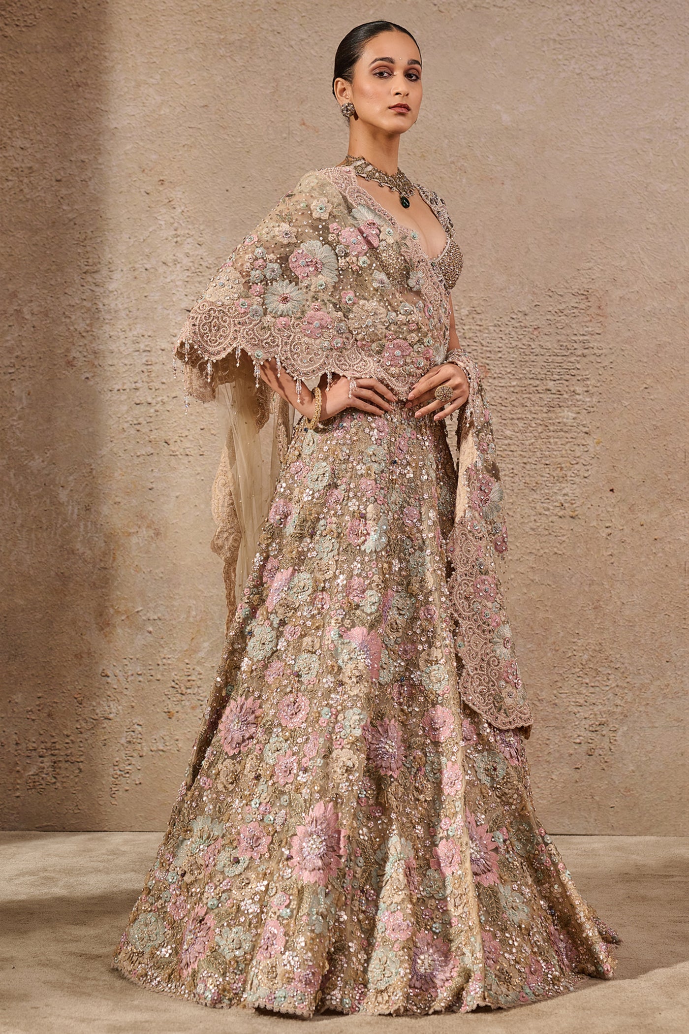 Tarun Tahiliani Bloom Embroidered Lehenga Multi indian designer wear online shopping melange singapore
