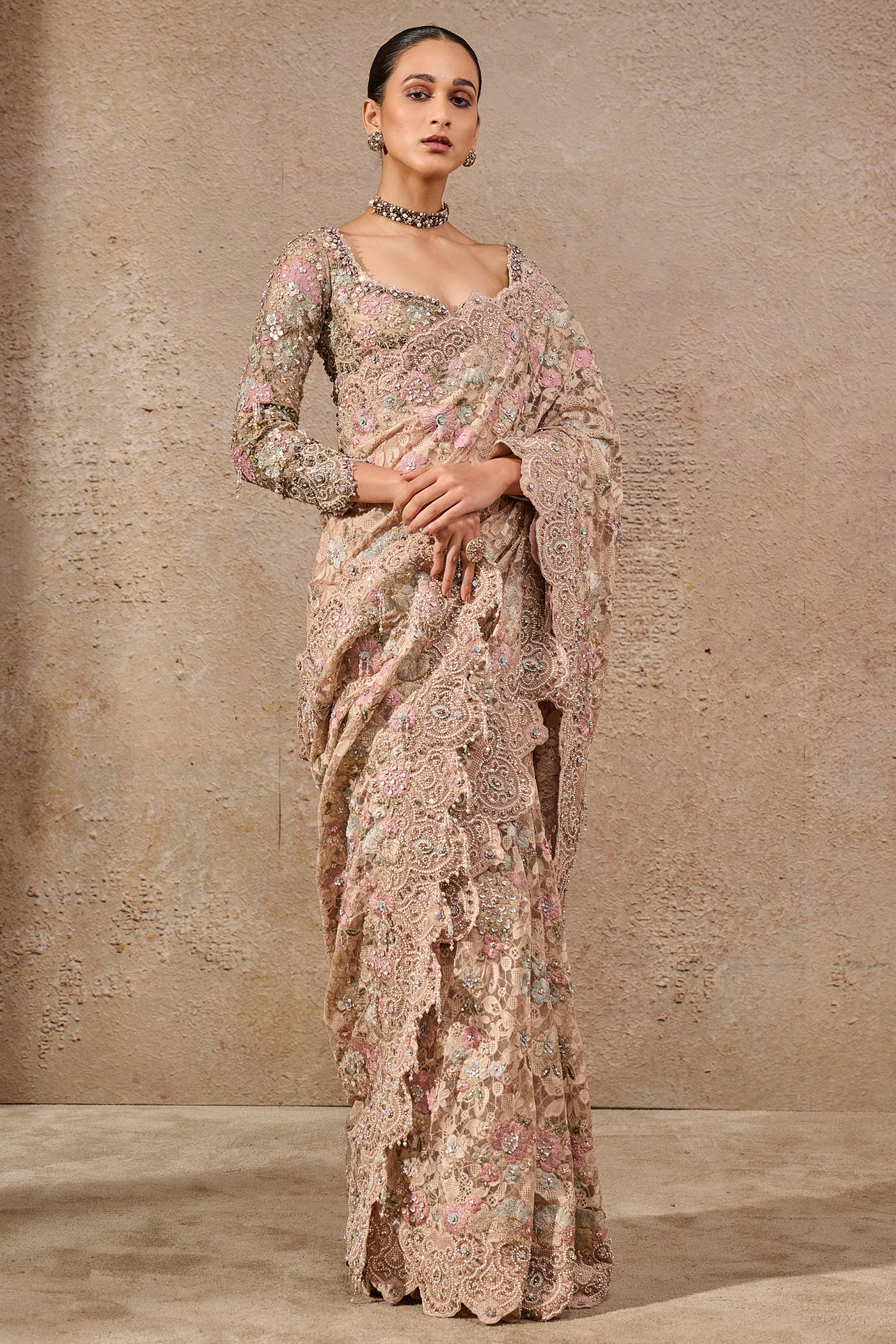 Tarun Tahiliani Bloom Hand Embroidered Saree indian designer wear online shopping melange singapore