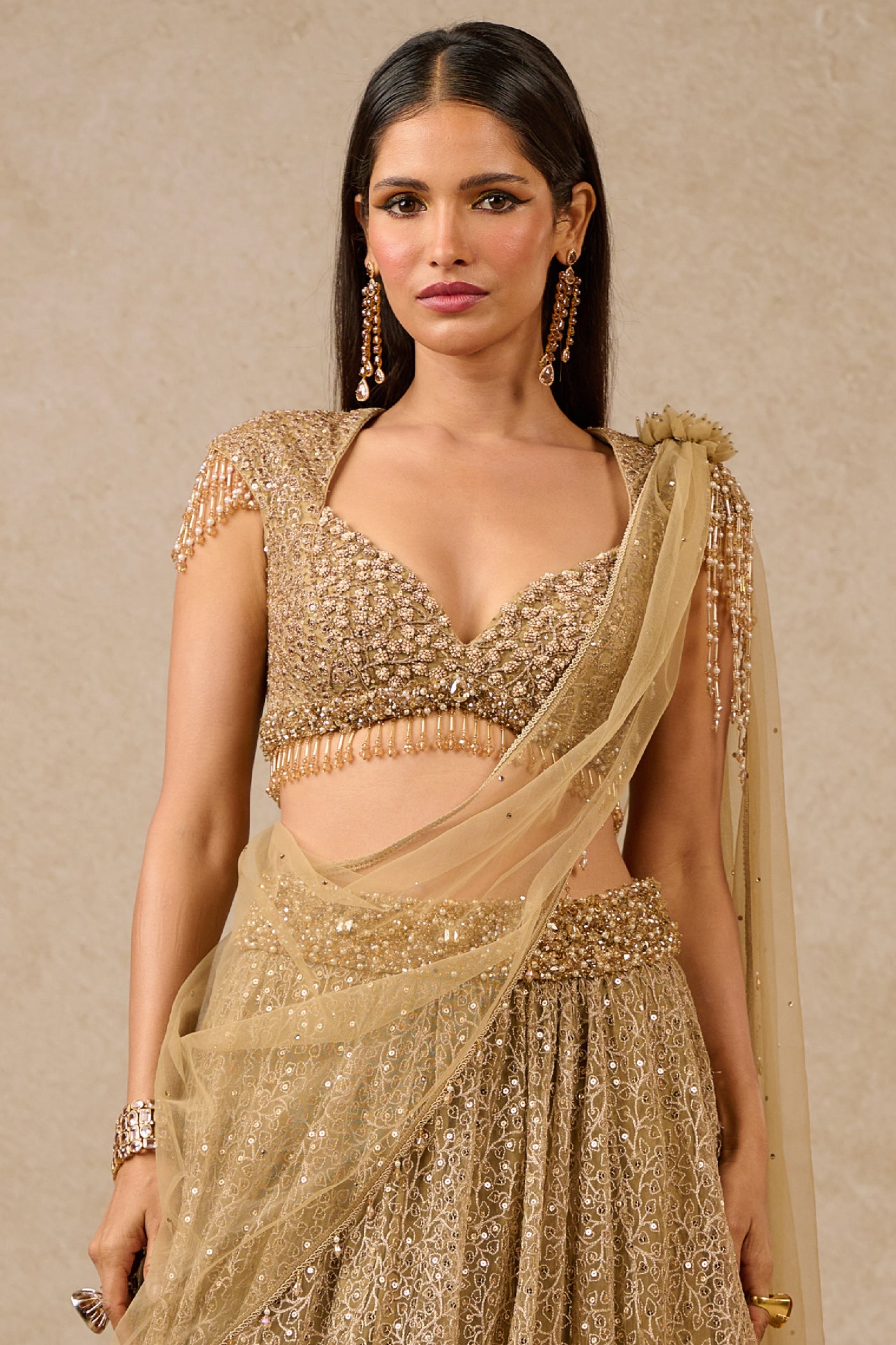 Tarun Tahiliani Blouse Drape Lehenga indian designer wear online shopping melange singapore