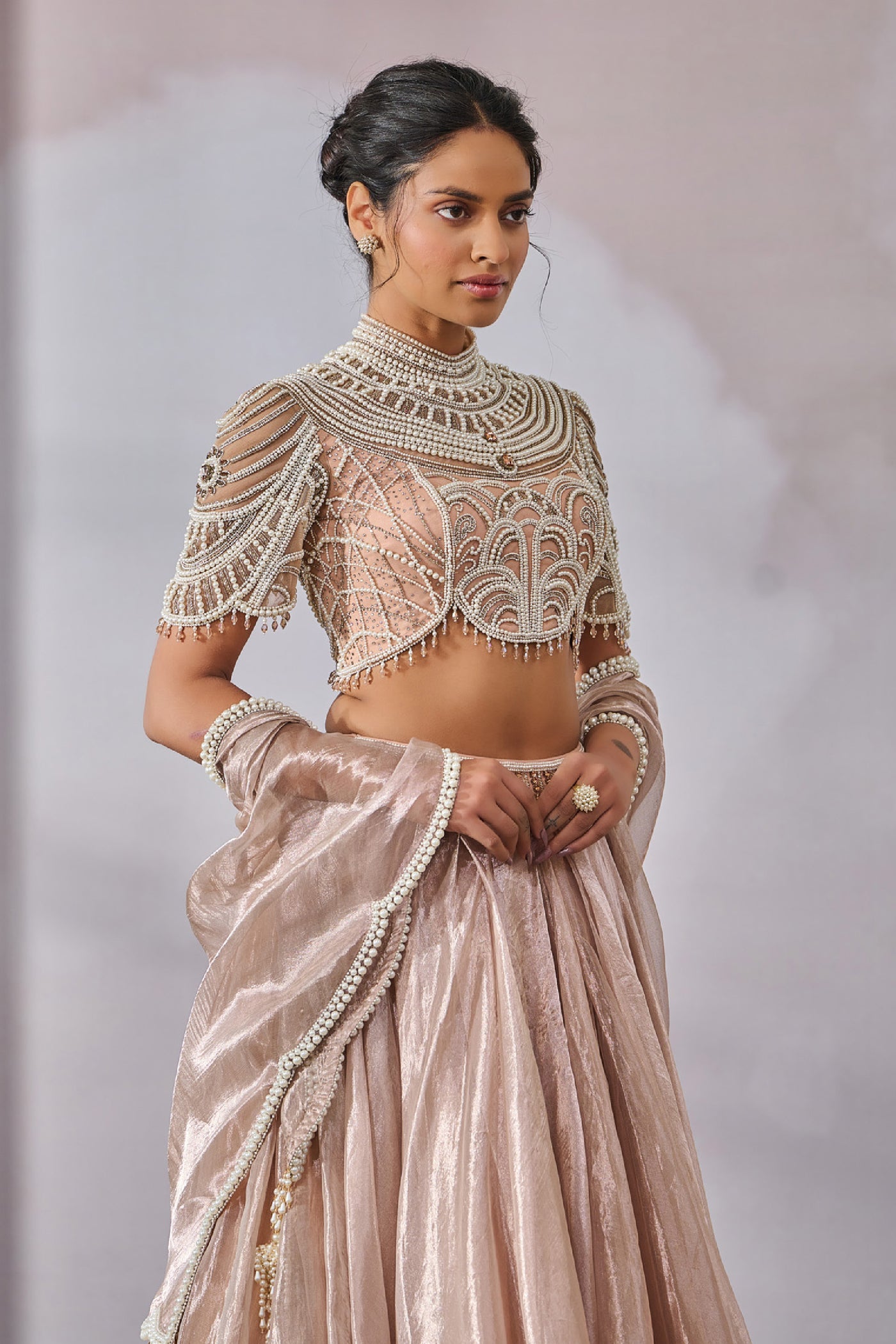 Tarun Tahiliani Blouse Drape Lehenga indian designer wear online shopping melange singapore