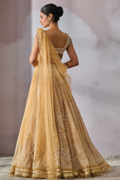 Tarun Tahiliani Blouse Drape Lehenga Gold indian designer wear online shopping melange singapore