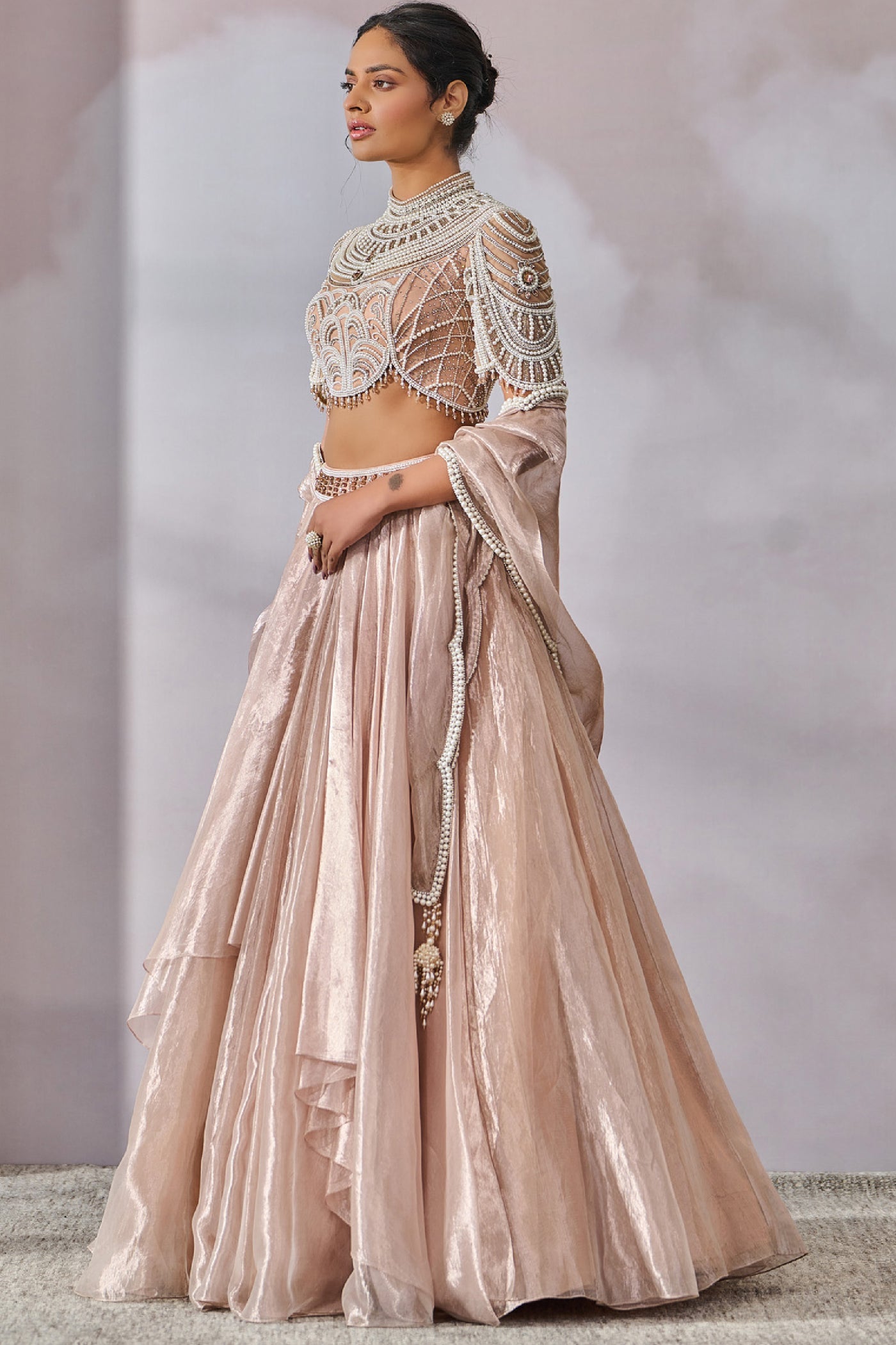 Tarun Tahiliani Blouse Drape Lehenga indian designer wear online shopping melange singapore