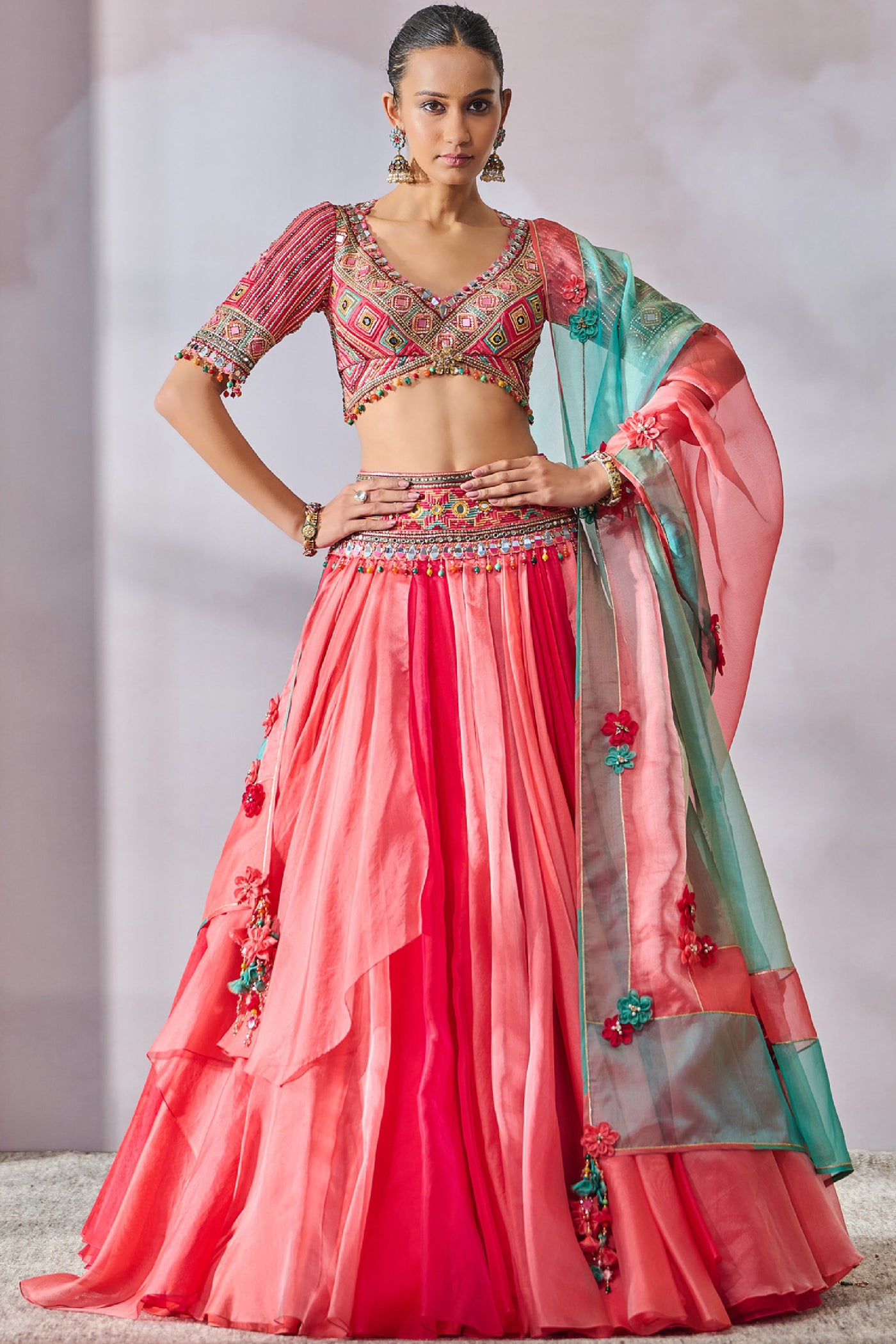 Tarun Tahiliani Blouse Dupatta Lehenga Multi indian designer wear online shopping melange singapore