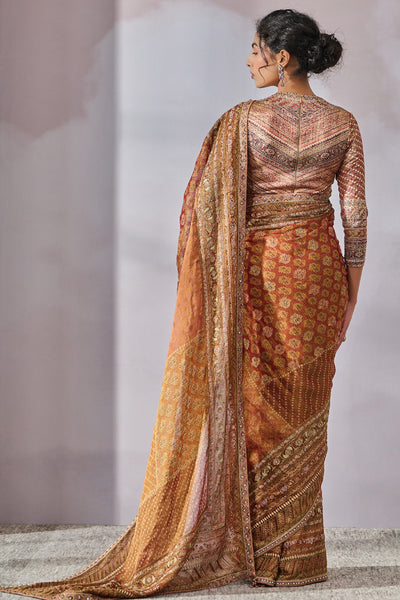 Tarun Tahiliani Blouse Saree Brick Red indian designer wear online shopping melange singapore