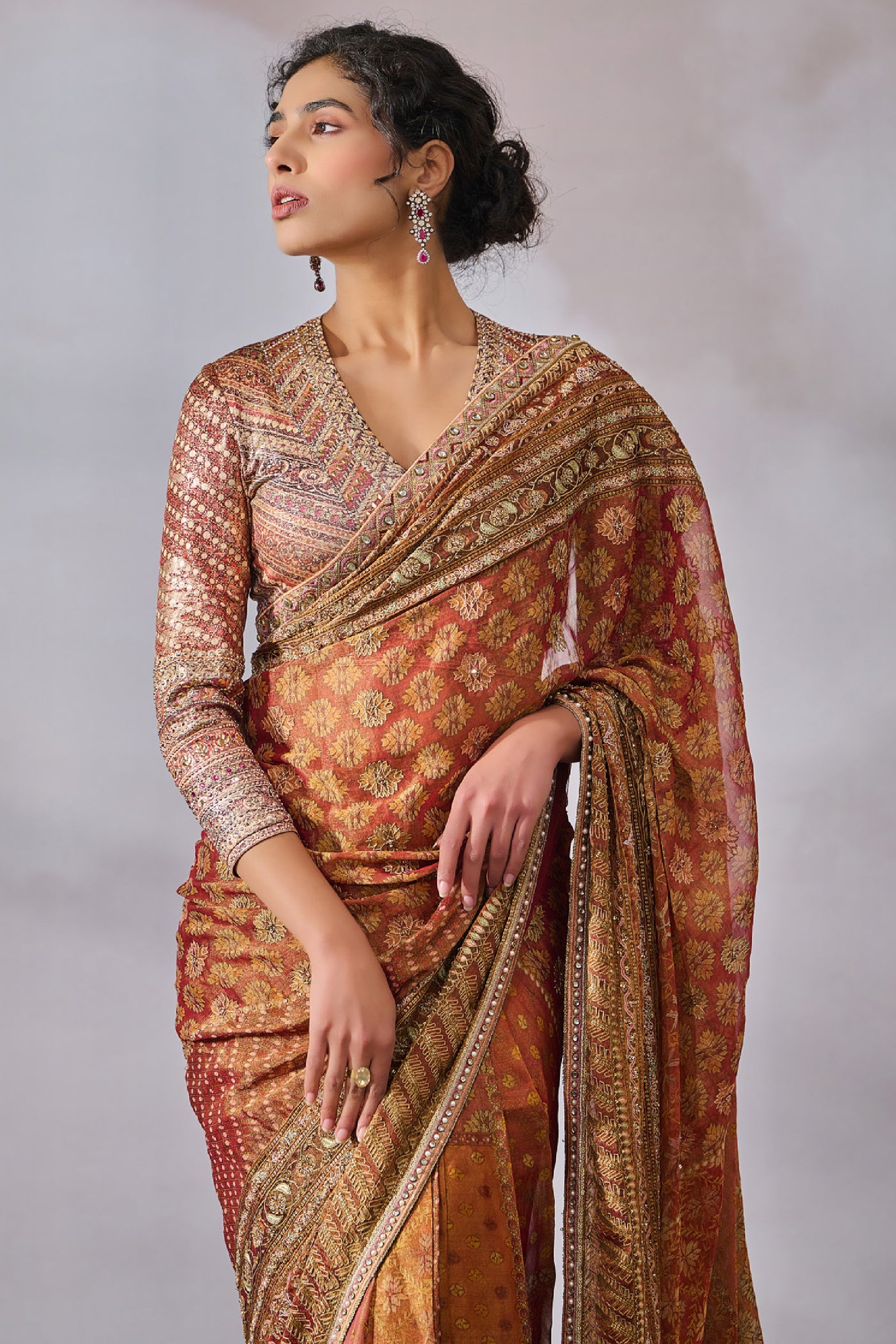 Tarun Tahiliani Blouse Saree Brick Red indian designer wear online shopping melange singapore