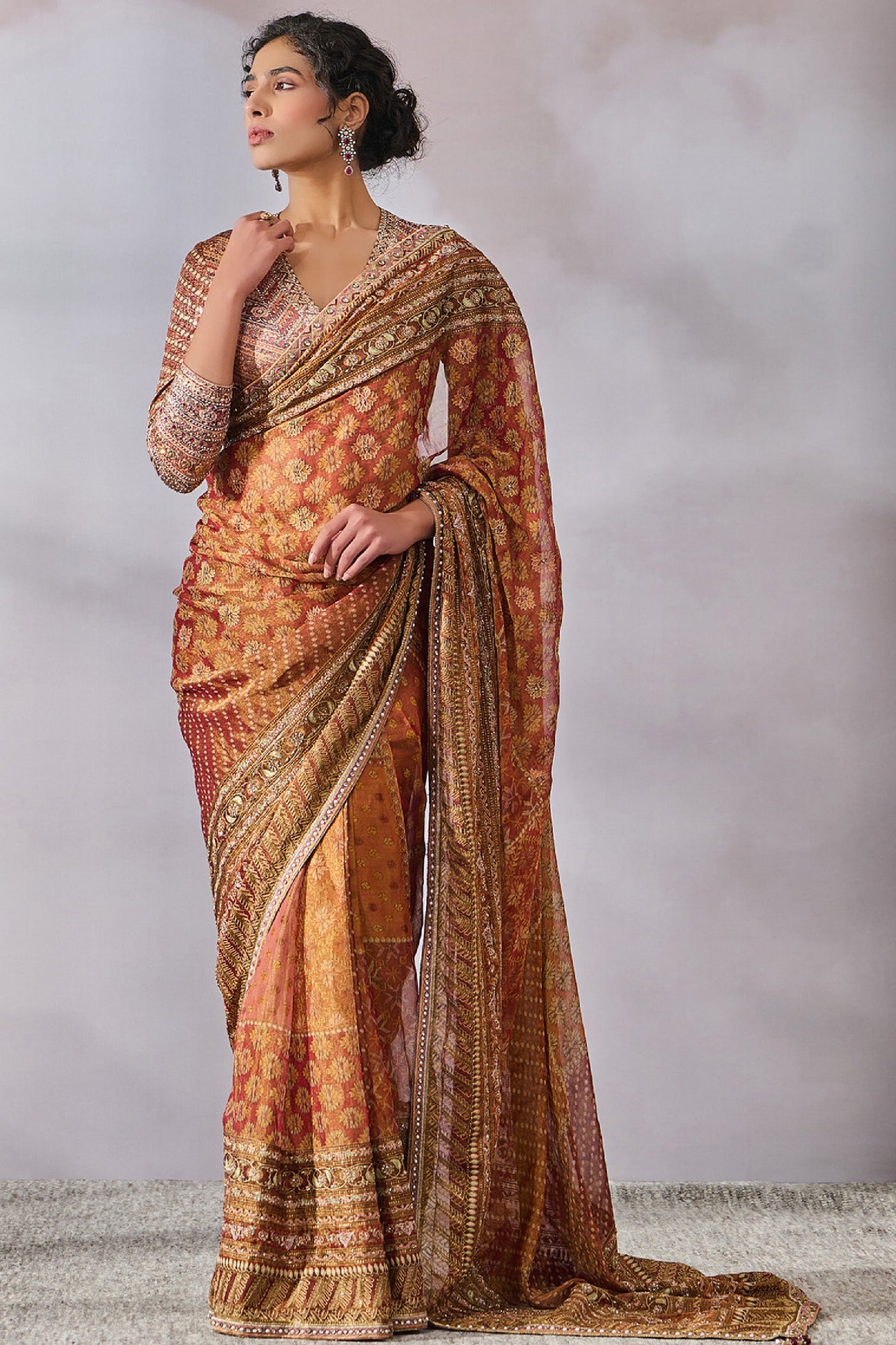 Tarun Tahiliani Blouse Saree Brick Red indian designer wear online shopping melange singapore