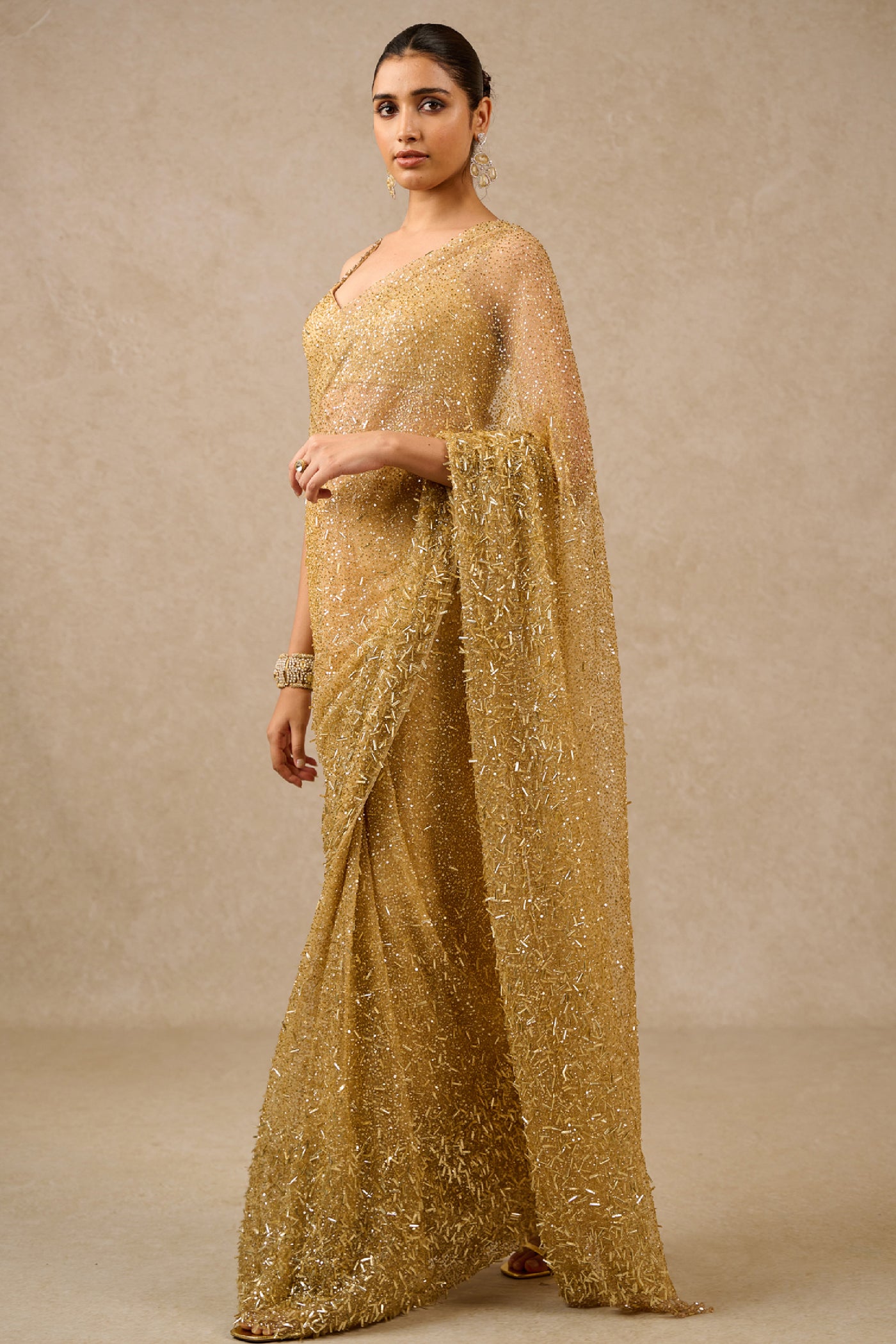 Tarun Tahiliani Blouse Saree Gold indian designer wear online shopping melange singapore