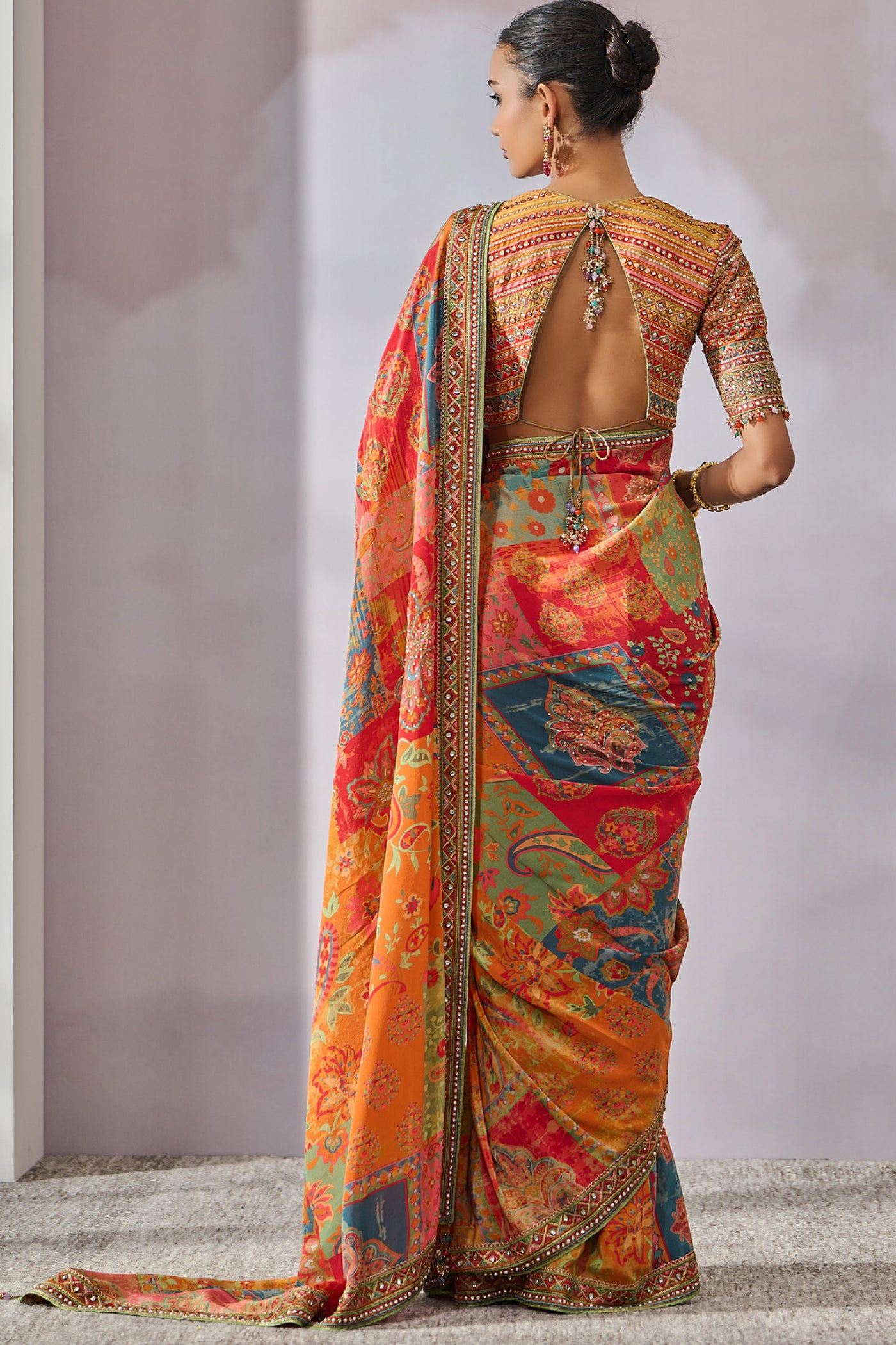 Tarun Tahiliani Blouse Saree Multi indian designer wear online shopping melange singapore