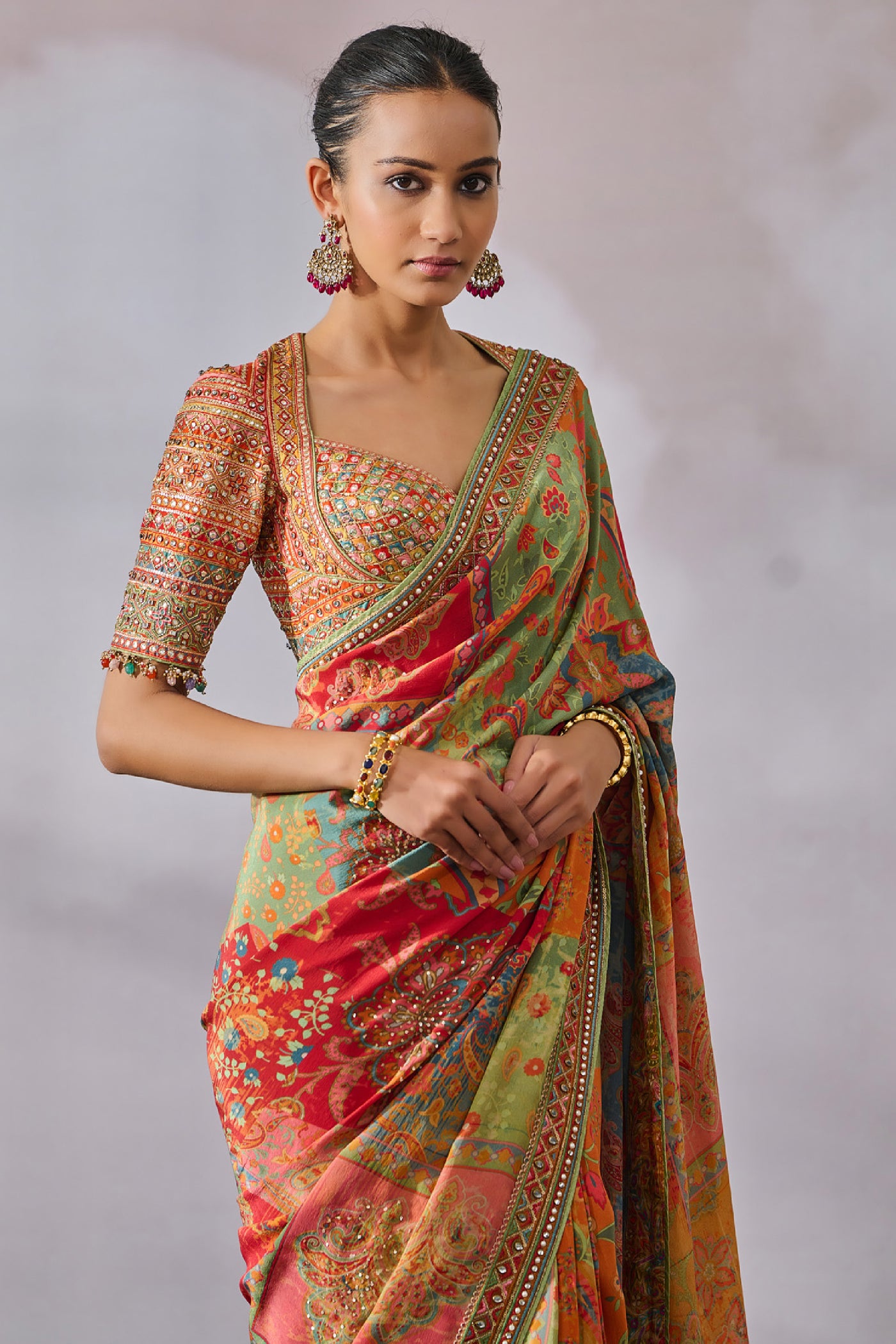 Tarun Tahiliani Blouse Saree Multi indian designer wear online shopping melange singapore