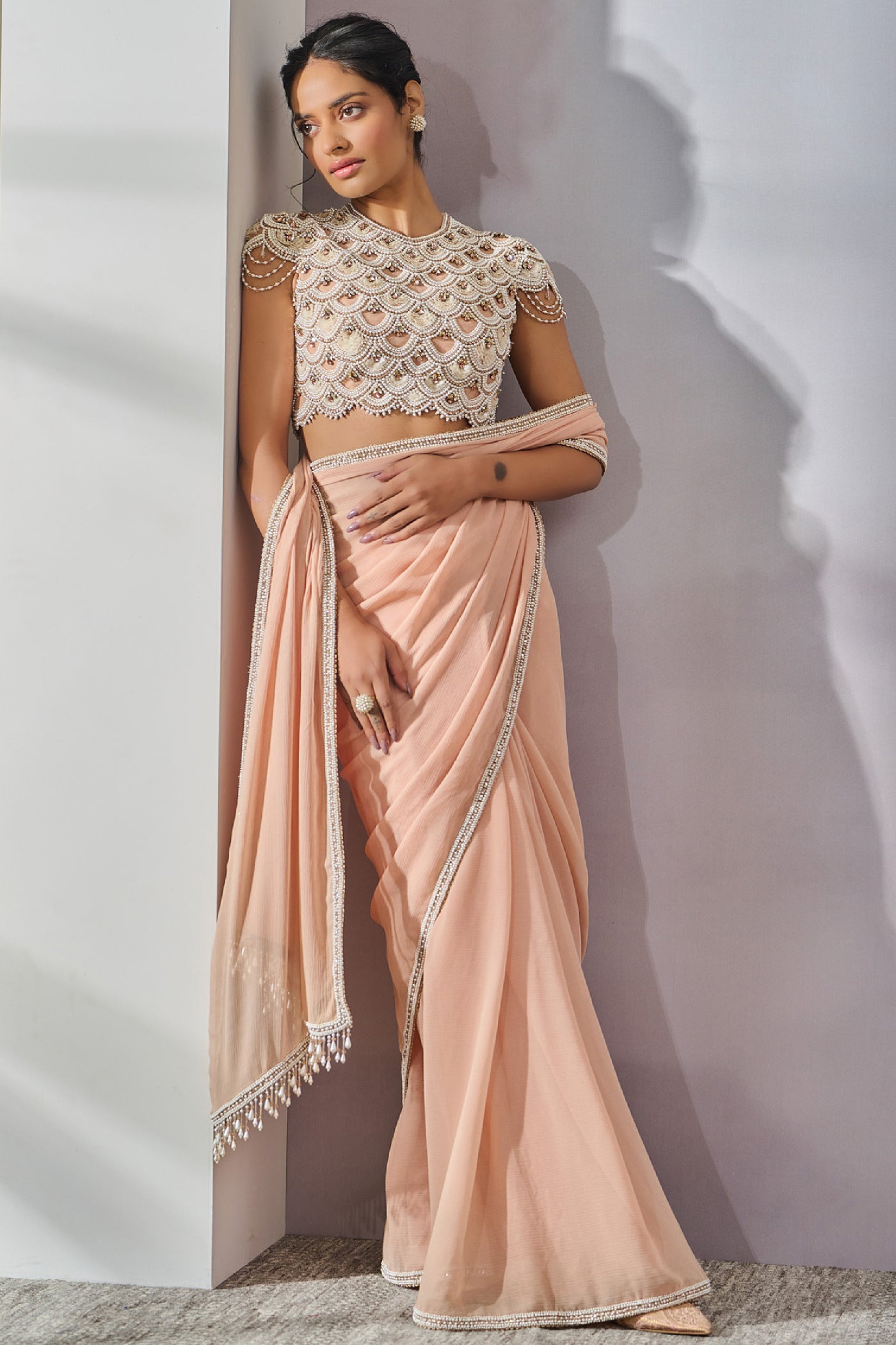 Tarun Tahiliani Blouse Saree Old Rose indian designer wear online shopping melange singapore