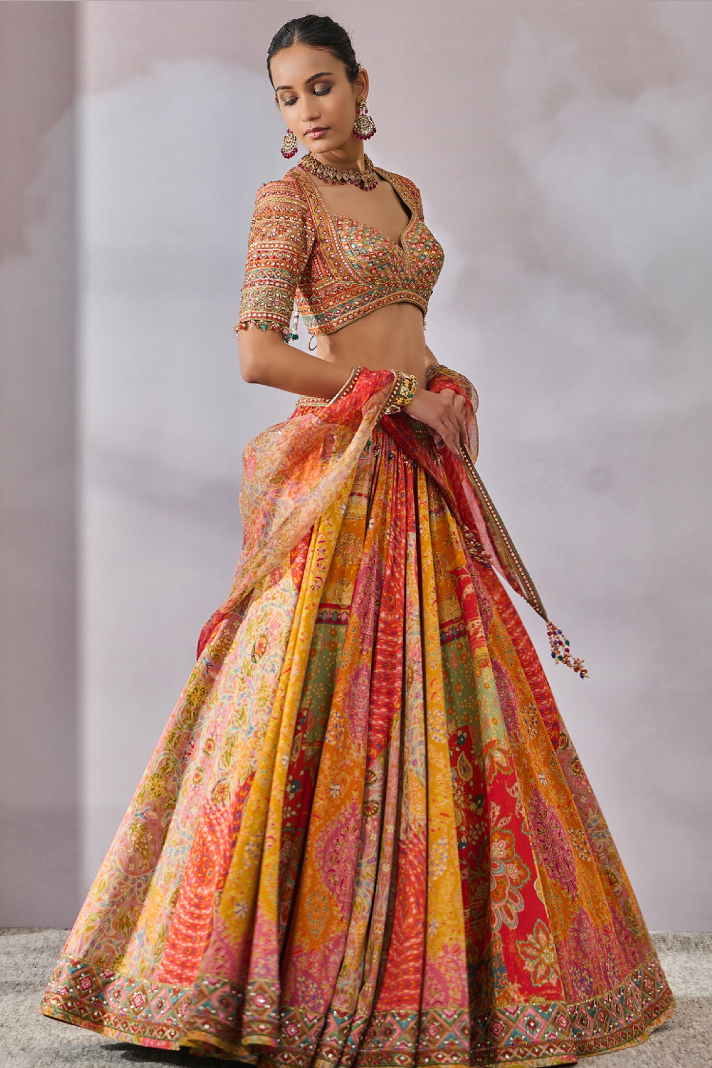 Tarun Tahiliani Blouse Scarf Lehenga indian designer wear online shopping melange singapore