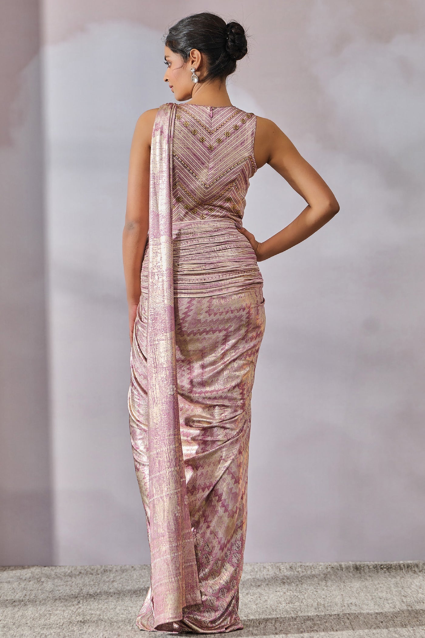 Tarun Tahiliani Bodysuit Concept Saree Lilac Multi indian designer wear online shopping melange singapore