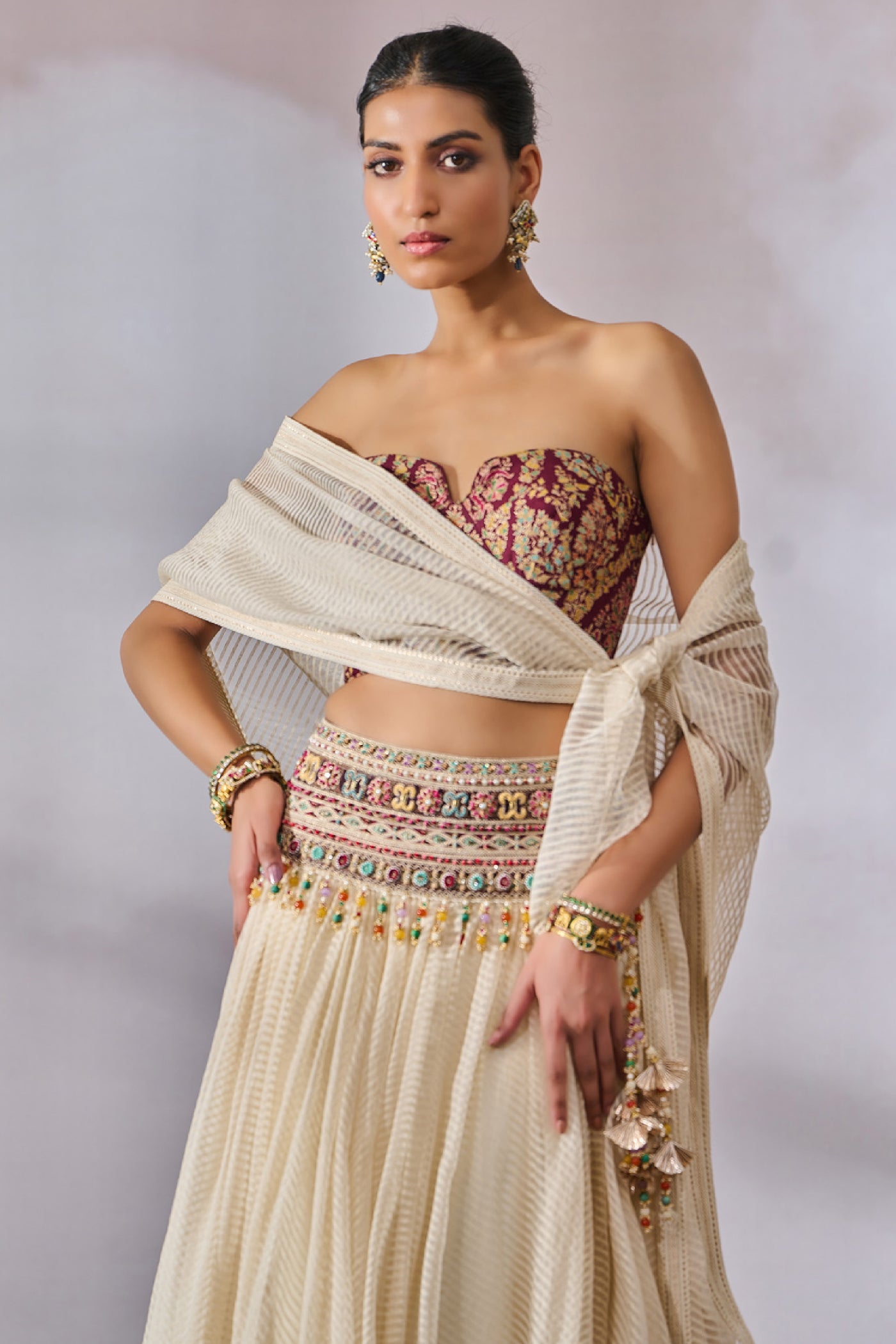 Tarun Tahiliani Bustier Scarf Lehenga indian designer wear online shopping melange singapore