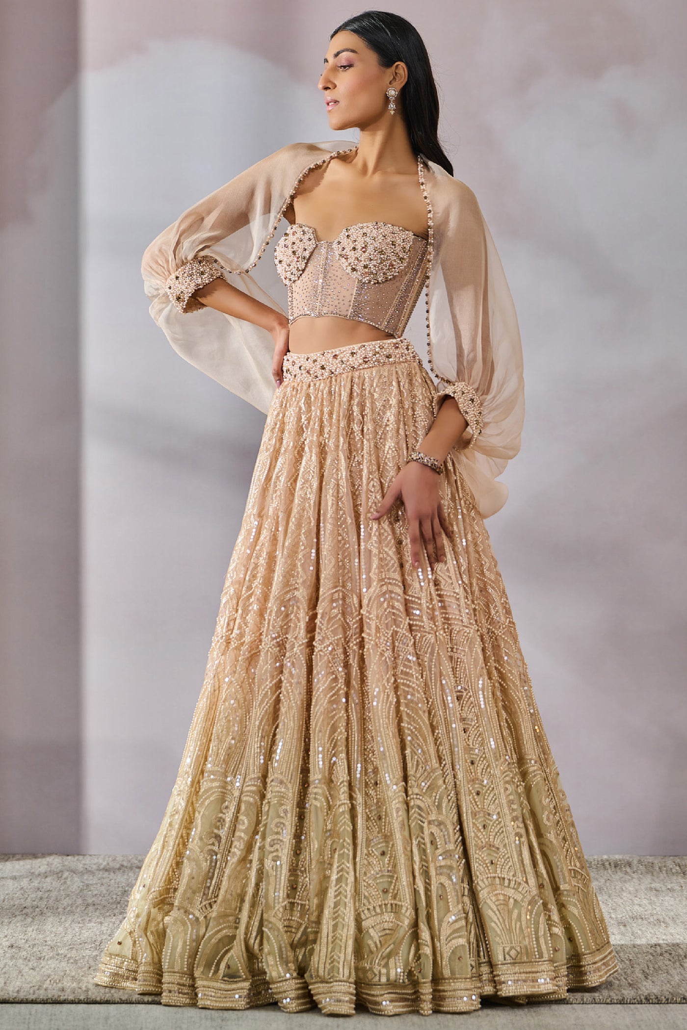 Tarun Tahiliani Bustier Shirt Lehenga indian designer wear online shopping melange singapore