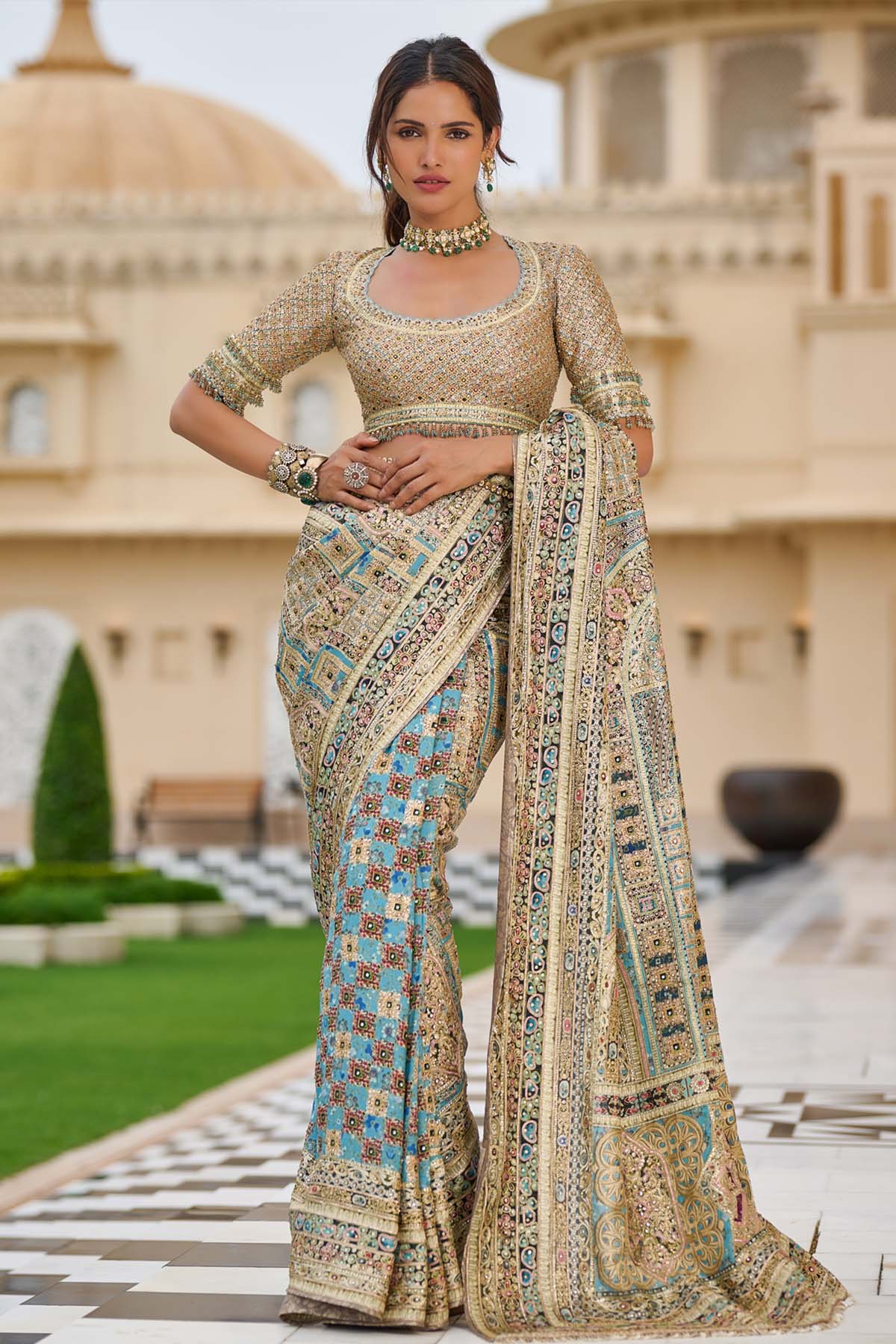 Tarun Tahiliani Byzantium Painted Saree Multi indian designer wear online shopping melange singapore 