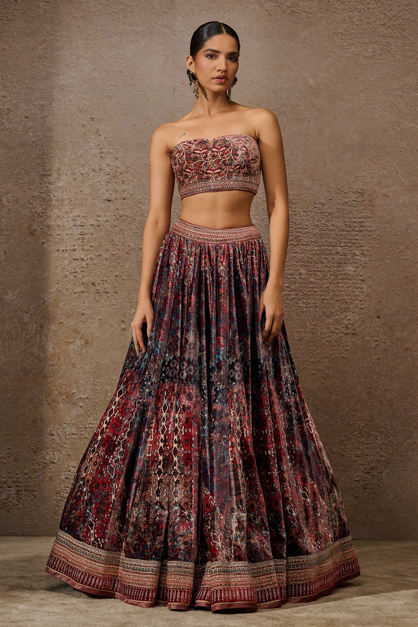 Tarun Tahiliani Classic Printed Cape Lehenga Set indian designer wear online shopping melange singapore