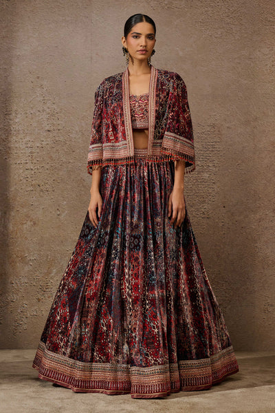 Tarun Tahiliani Classic Printed Cape Lehenga Set indian designer wear online shopping melange singapore