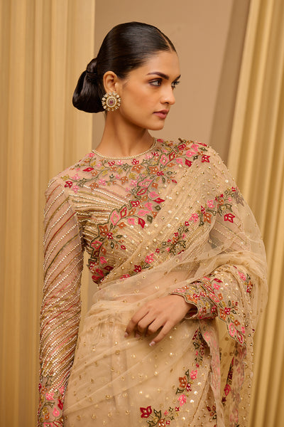 Tarun Tahiliani Classic Saree With Embroidered Cape Blouse indian designer wear online shopping melange singapore