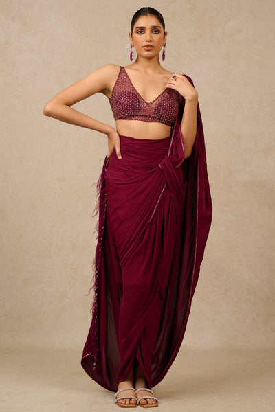 Tarun Tahiliani Concept Saree Blouse Plum indian designer wear online shopping melange singapore