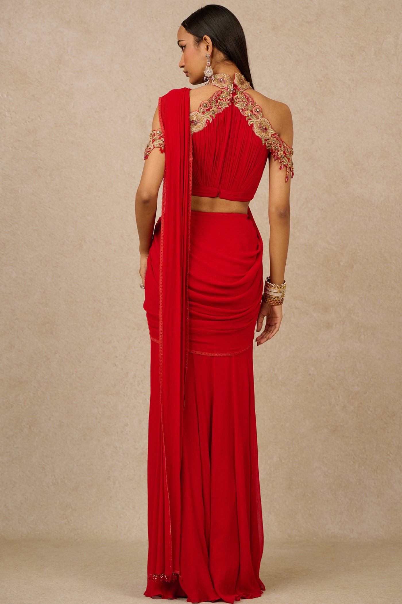 Tarun Tahiliani Concept Saree Blouse Red Indian designer wear online shopping melange singapore